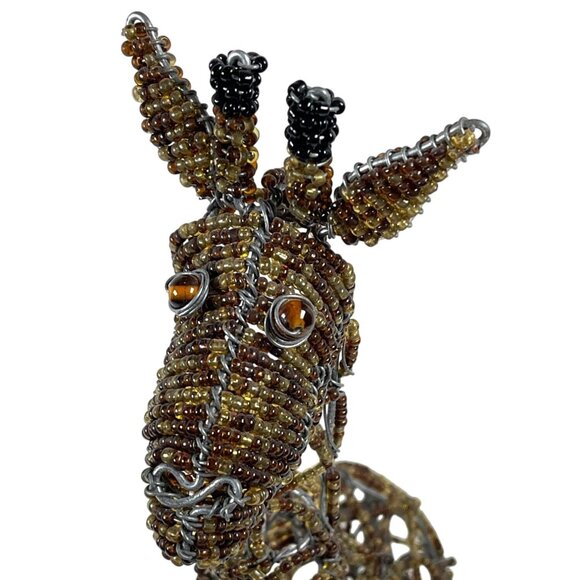 South African Brown Beaded Wire Giraffe Sculpture Handmade African Art Décor - Picture 3 of 12